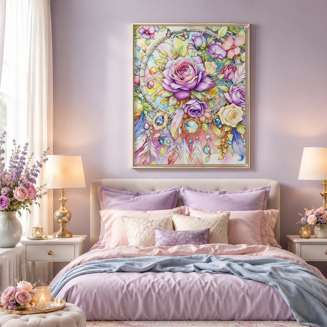 Floral Dreamcatcher Rose Wall Art 🌸HH08-11.8"x 15.7&