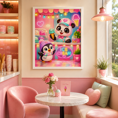 🐼🍦 Kawaii Panda &amp; Penguin Ice Cream Diamond Painting Kit