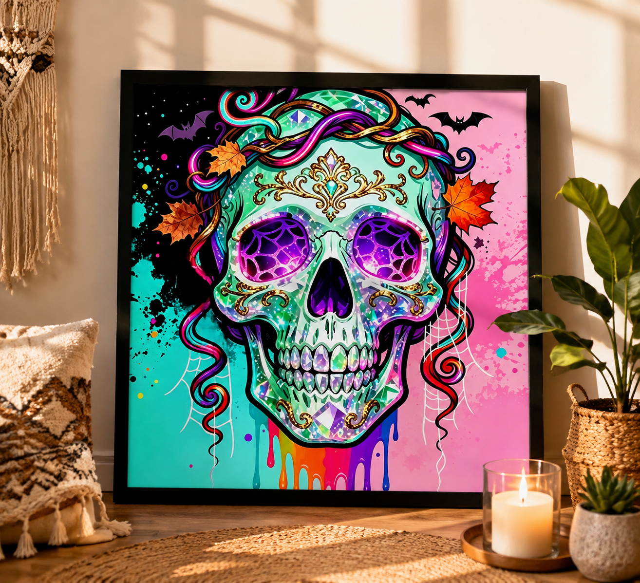 Neon Sugar Skull Halloween Diamond Painting Kit 💀-11.8" x 11.8"