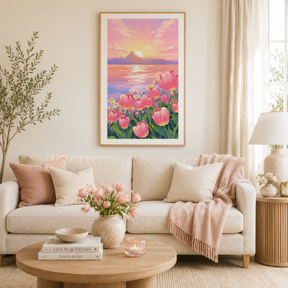 Pink Tulip Sunset Lake Wall Art FJ22-11.8"x 15.7&