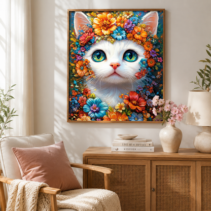 Floral White Cat Wall Art DW29-11.8"x 15.7&