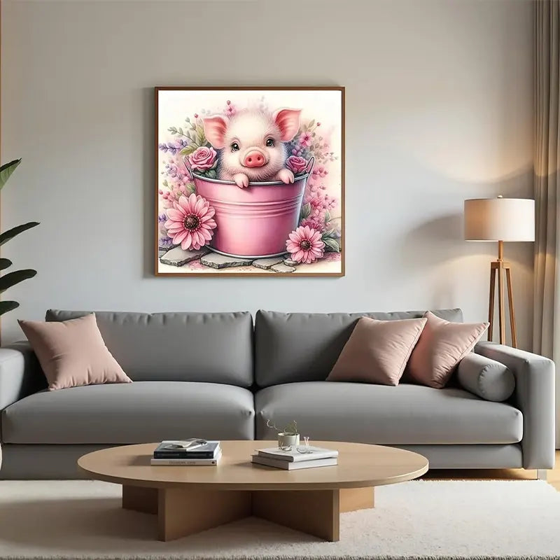 Sunny Farm Piglet Art 13.78" x 13.78"
