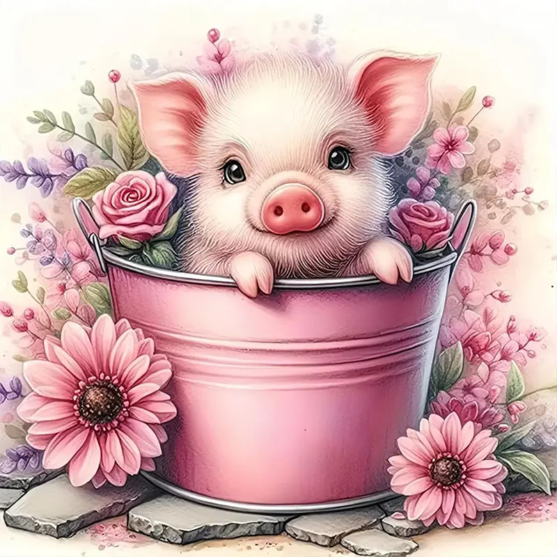 Sunny Farm Piglet Art 13.78" x 13.78"