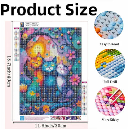 Blooming Cat Diamond Art 11.8" x 15.8"