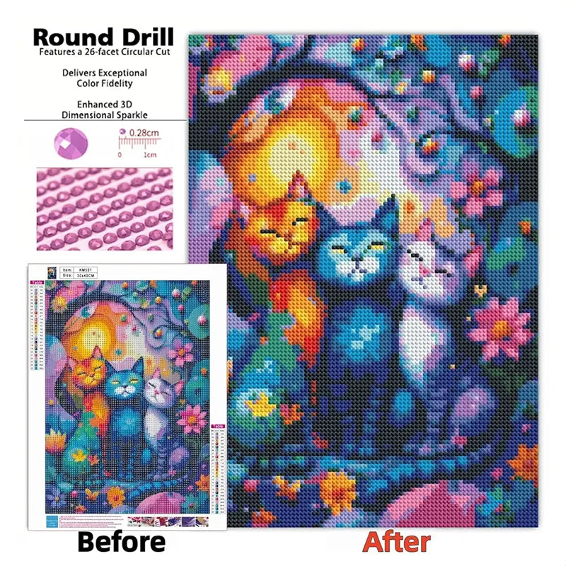 Blooming Cat Diamond Art 11.8" x 15.8"