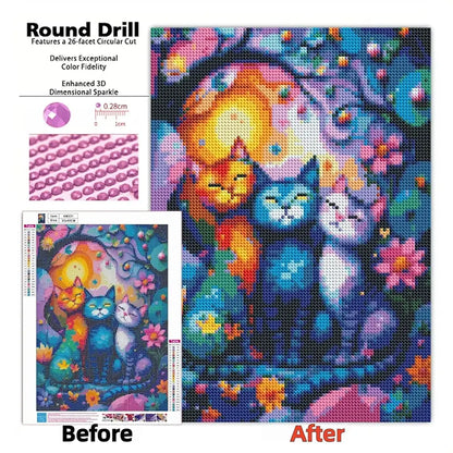 Blooming Cat Diamond Art 11.8" x 15.8"