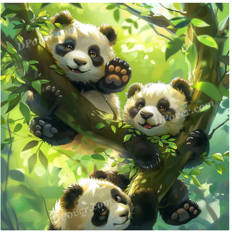 🐼 Playful Panda Cubs in Tree Diamond Painting Kit